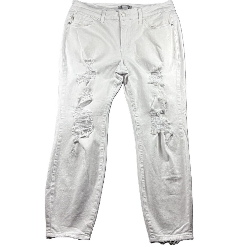 Judy Blue Women Boyfriend Fit Jeans Distressed White JB84217 Raw Hem 14W H220